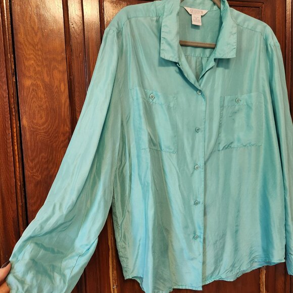 Vintage aqua 100% silk shirt - Picture 2 of 5